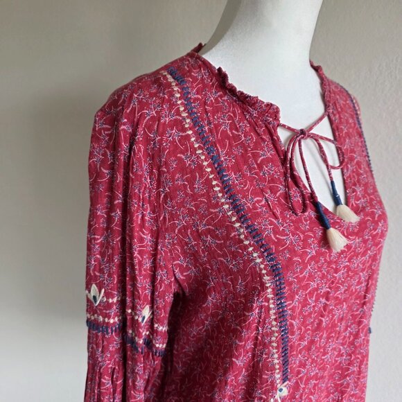 Dolan Romantic Amelia Blouse Top Embroidered Tassels Raspberry Floral Boho M - Picture 4 of 7